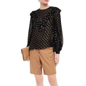Sandro Lunea Ruffled Metallic-Dot Top